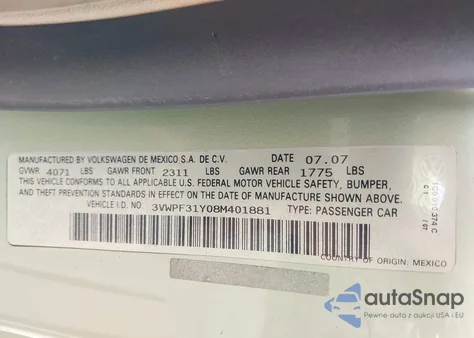 2008 Volkswagen New Beetle S from USA, damaged, VIN 3VWPF31Y08M401881